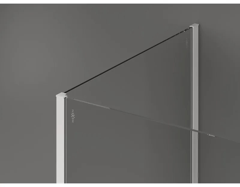 Mexen Kioto, 3-stenová sprchová zástena Walk-In 125 x 90 x 30 cm, 8mm číre sklo, biely profil, 800-125-090-221-20-00-030