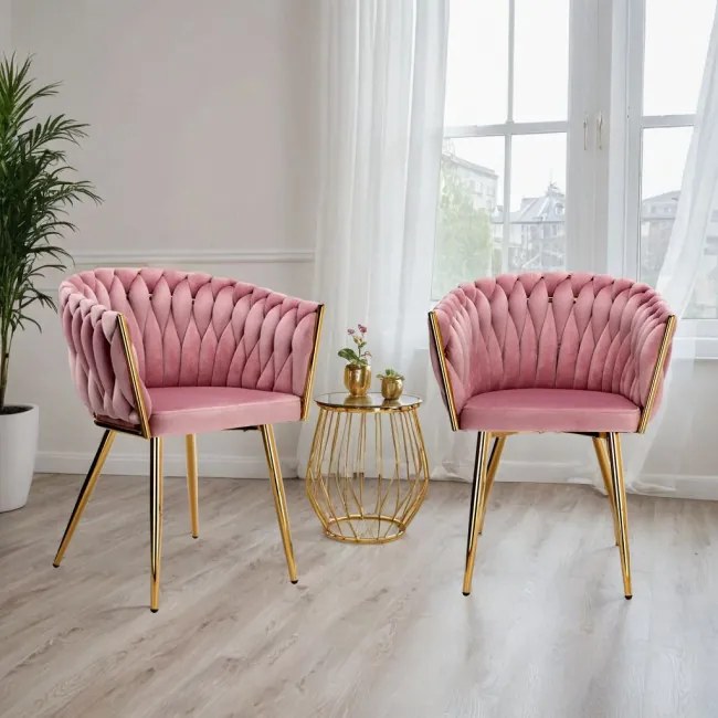 Jedálenská stolička COFTON zamatová, zlatá / ružová