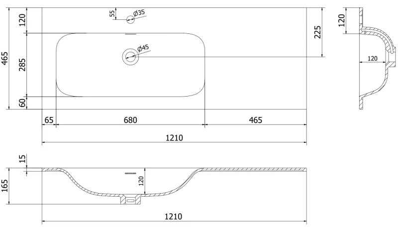 Mexen Rivel, kúpeľňová skrinka 120 cm s ľavým umývadlom Vela, 2S, 1D, drážkovaná, grafitová/biela matná, 91A23-12047-3-BBFFF66-W23L01