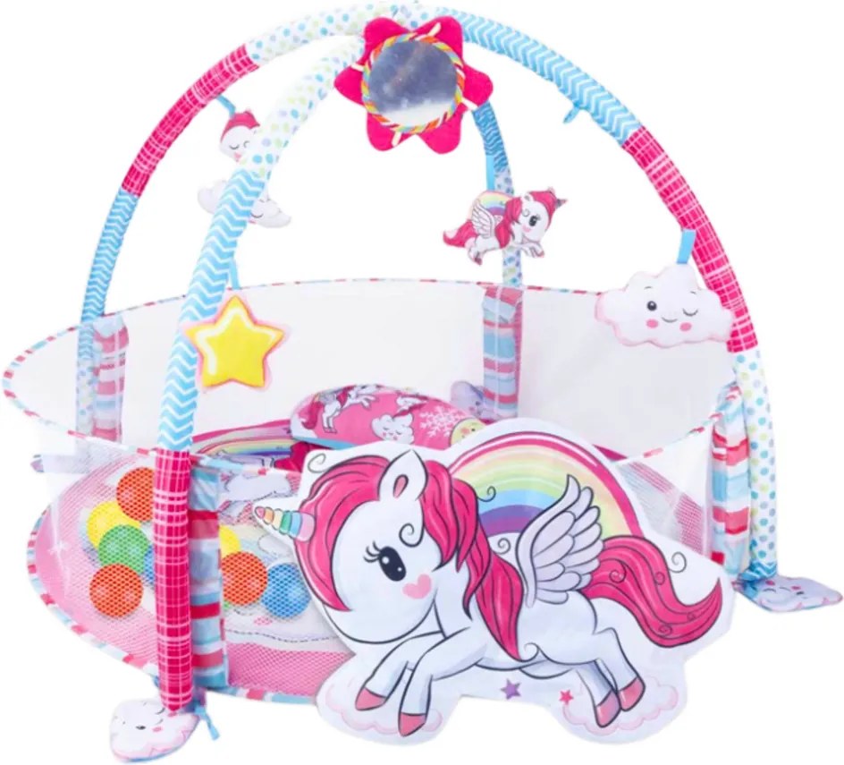 LEAN Toys Vzdelávací detský bazén s loptou 3v1 Unicorn Pink