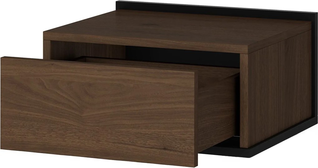 Závesný nočný stolík so zásuvkou Zenar 50 cm - orech elegant / čierny