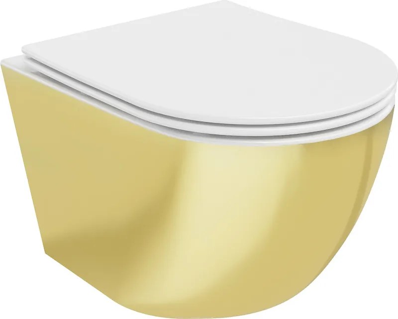 Mexen Lena, závesná toaletná misa 480x360x355 mm, biela - zlatá, 30224006
