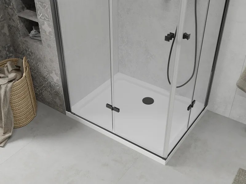 Mexen Lima Duo, sprchovací kút s 2-krídlovými skladacími dverami 80 (dvere) x 70 (dvere) cm, 6mm číre sklo, čierny profil + slim sprchová vanička 5cm biela s čiernym sifónom, 856-080-070-70-02-4010B