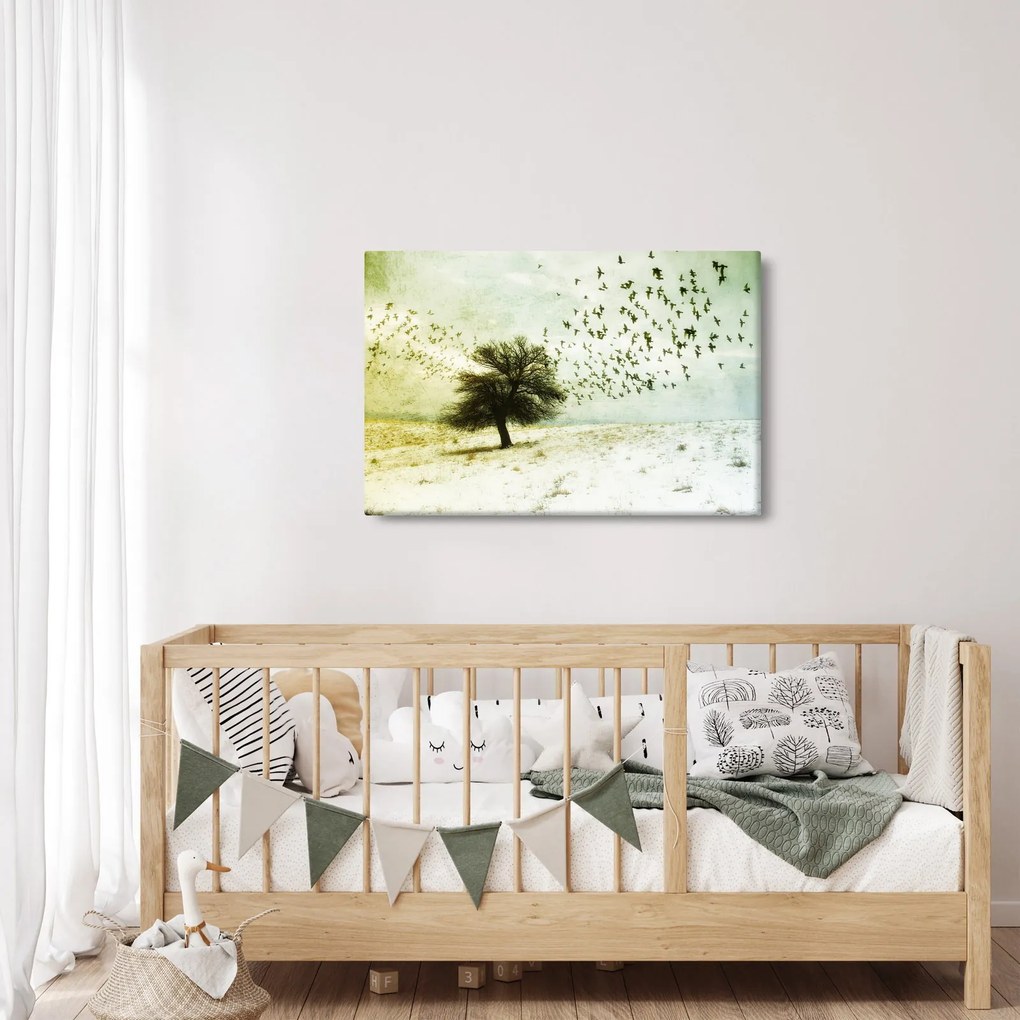 Obraz - Maľovaný kŕdeľ vtákov (90x60 cm)