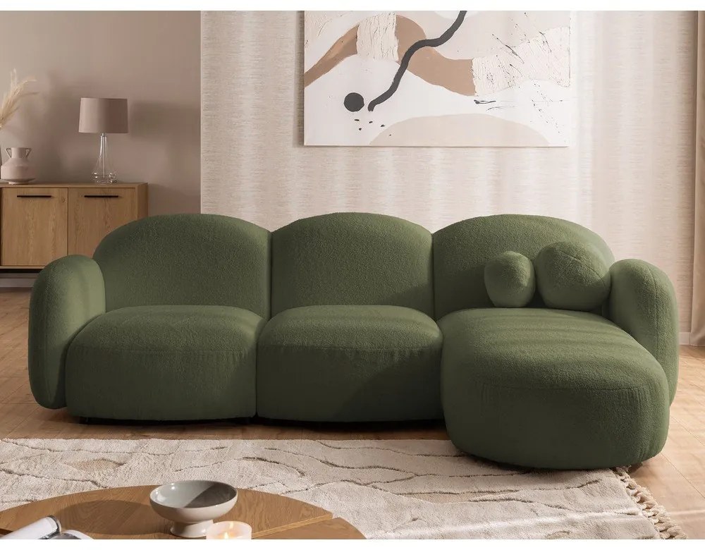 Zelená rohová pohovka z textílie buklé (pravý roh/s leňoškou) Orbit – Ropez