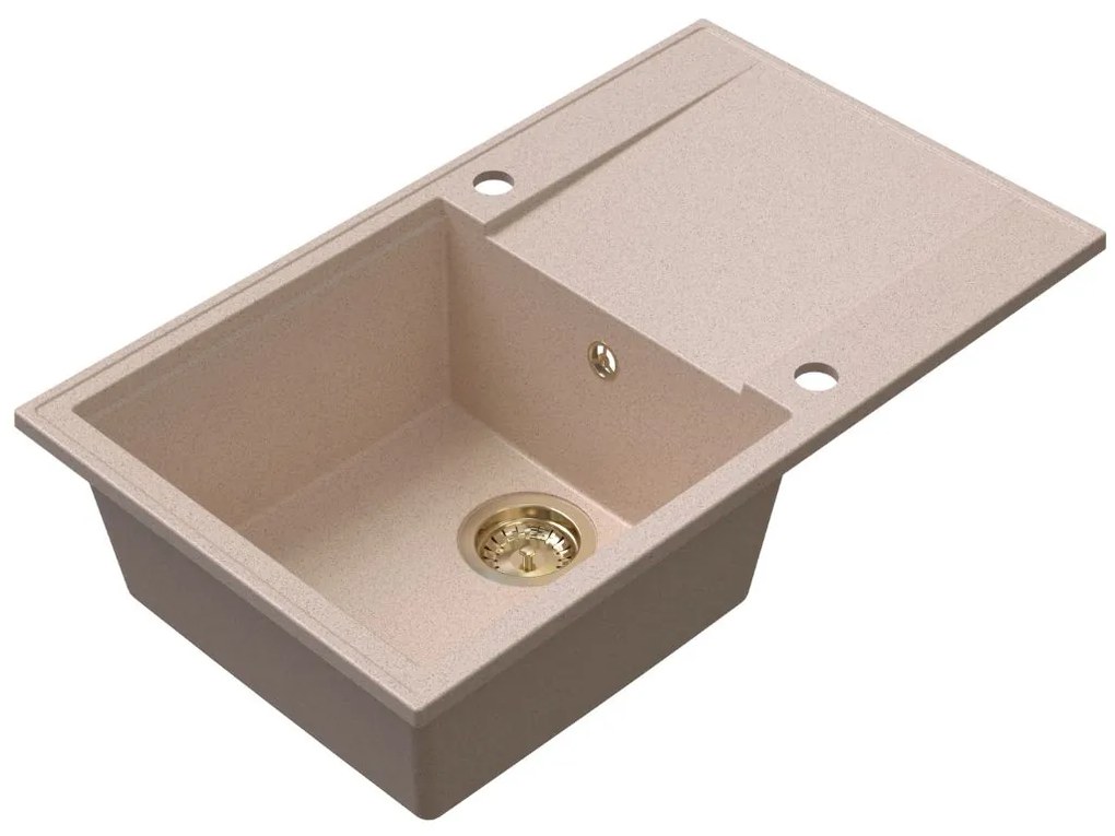 Sink Quality Sink55, kuchynský granitový drez 780x460x215 mm + zlatý sifón, béžová, SKQ-SINK.P.1KDOL.XG