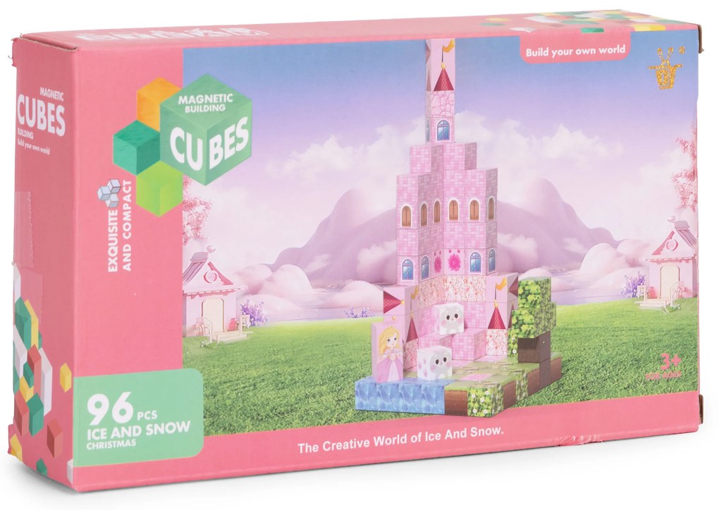 MULTISTORE Magnetická stavebnica pre deti 96 kusov kociek ružový hrad