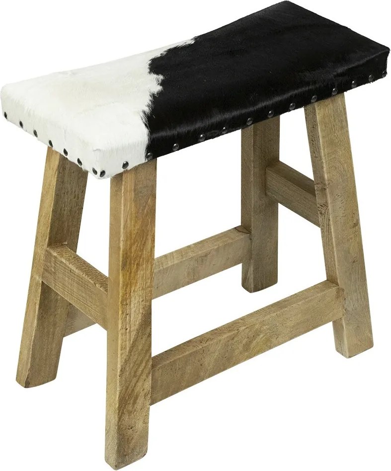 Drevená stolička s koženým sedákom Cowny biela/čierna - 45*26*46cm