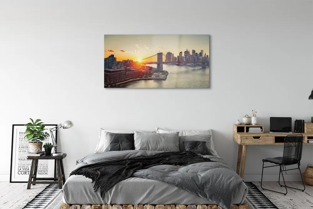 Obraz na akrylátovom skle Bridge river svitania 125x50 cm