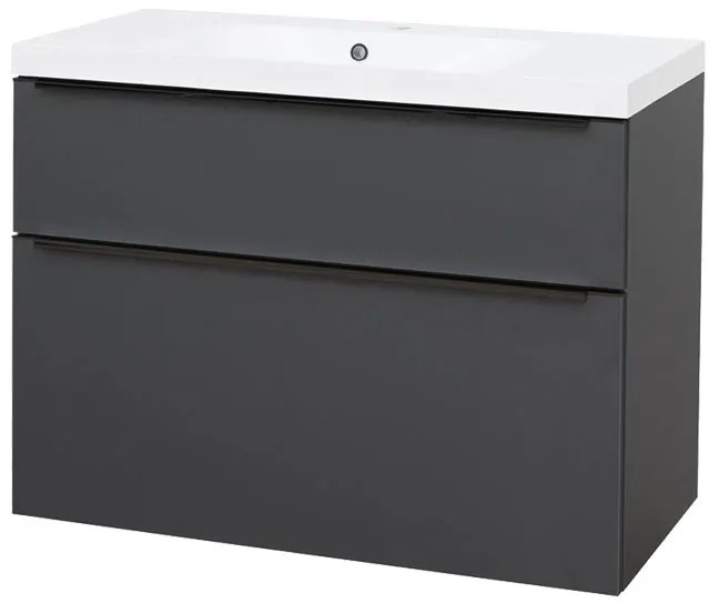 Mereo, Mereo Mailo, kúpeľňová skrinka s umývadlom z liateho mramoru 101 cm, antracit, čierne madlo, MER-CN532MB