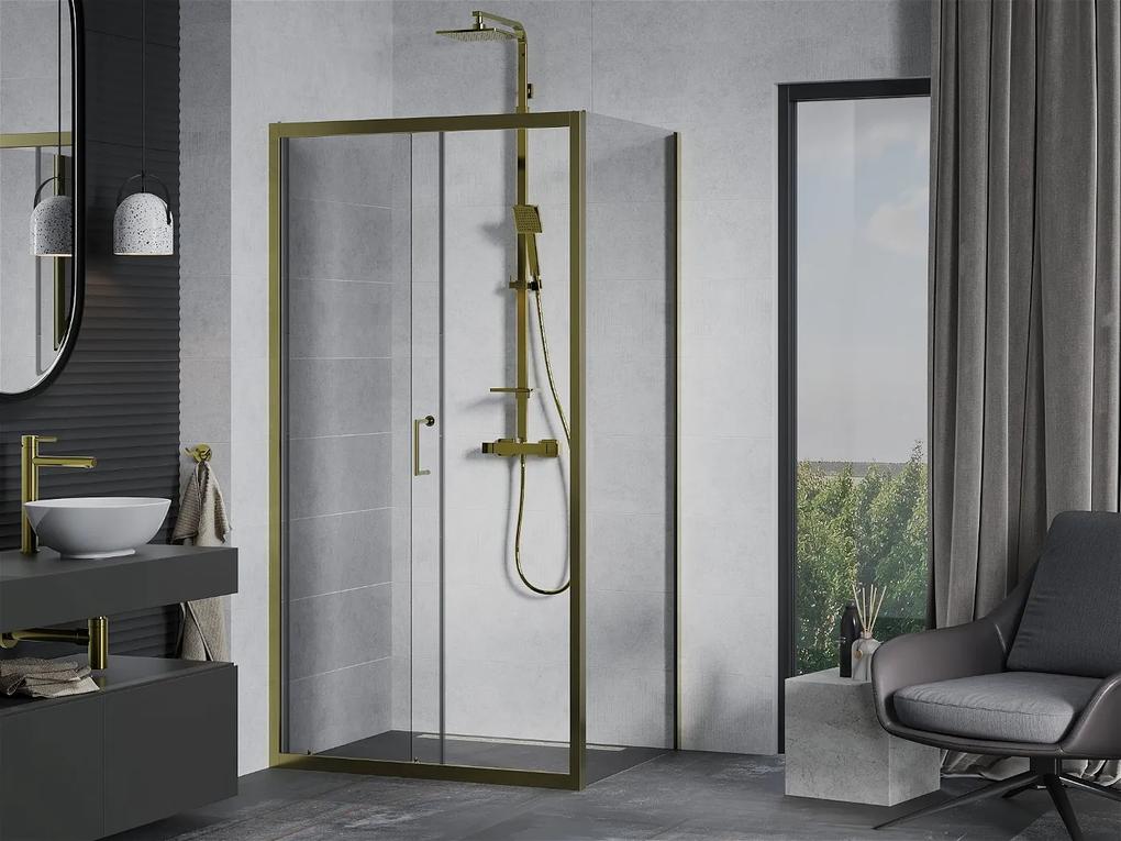 Mexen Apia sprchovací kút s posuvnými dverami 125 (dvere) x 80 (stena) cm, 5mm číre sklo, zlatý profil, 840-125-080-50-00