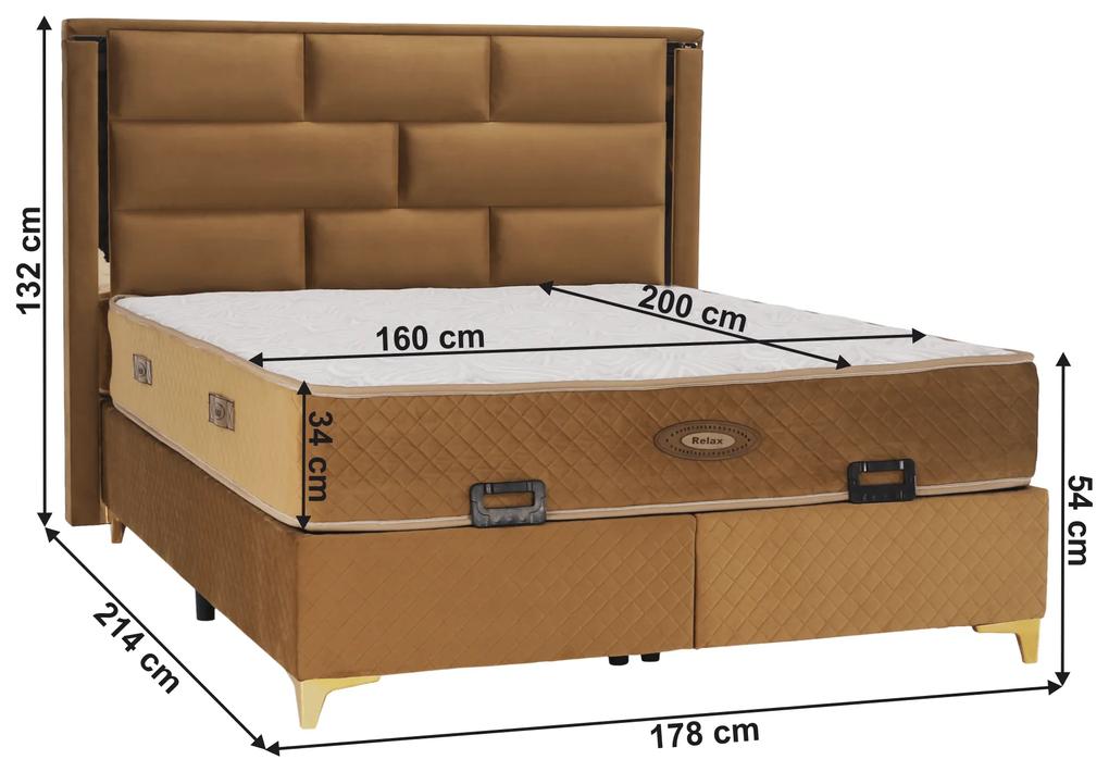 Kondela Boxspringová posteľ 160x200, svetlohnedá, GOLDBIA