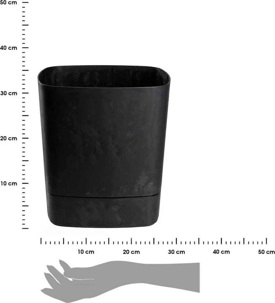 PLASTOVÝ KVETINÁČ CUBI 34X36,5 CM IMITÁCIA BETÓNU ČIERNA