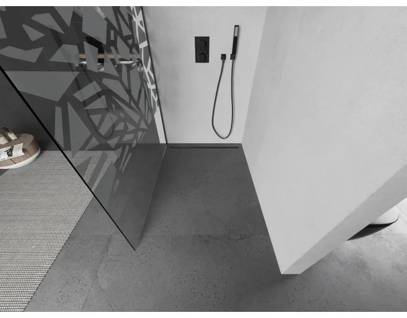 Mexen Kioto L, sprchová zástena Walk-In 110 x 200 cm, 8mm číre sklo biely vzor, grafitový profil, 800-110-103-66-85