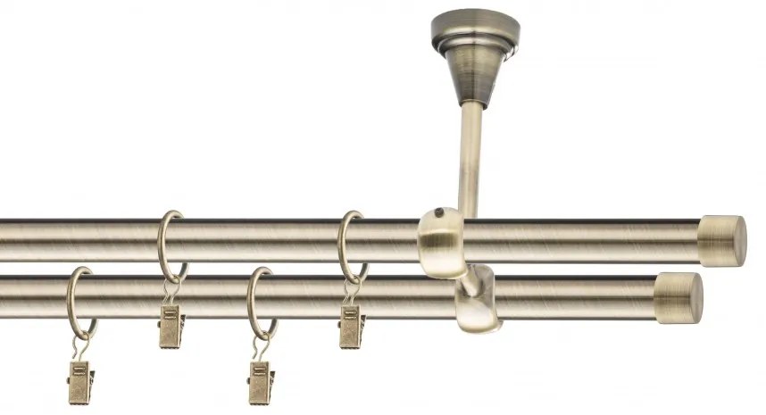 Dekorstudio Stropná mosadzná dvojradová garniža LUNA 19mm Dĺžka: 140cm, Typ uchytenia: Držiak dvojitý modern, Typ príslušenstva: Krúžky tiché so štipcami