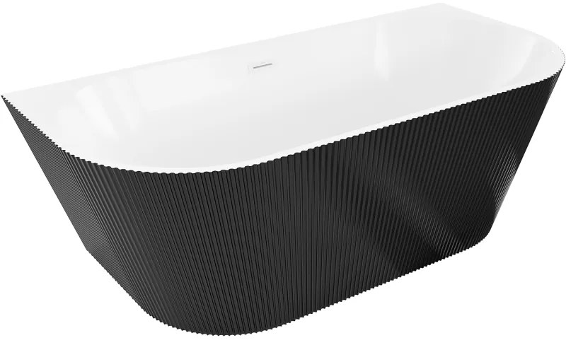 Mexen Oris, voľne stojaca ryhovaná vaňa 170 x 80 cm, biela-čierna, biely prepad, 52871708075-20