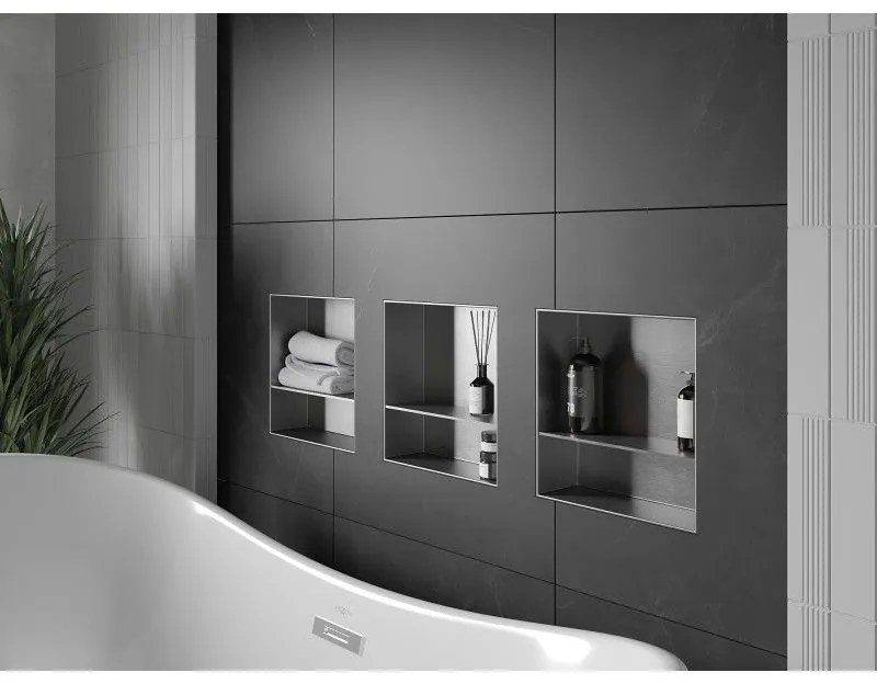 Mexen X-Wall-NR, polička na zapustenie pod obklad bez goliera 30 x 30 cm, oceľová, 1911303010S