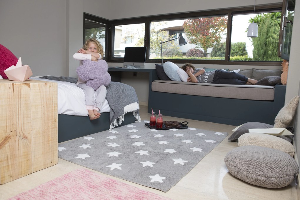 Lorena Canals, Ručne tkaný kusový koberec Stars Grey-White, 120x160, šedá, detská izba