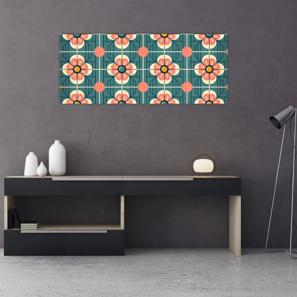 Obraz - Retro vzor s kvetmi (120x50 cm)