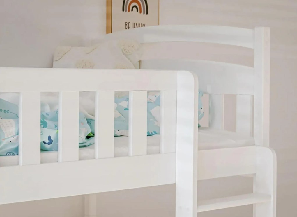 Detská poschodová posteľ z masívu borovice BOHDANA s prístelkou a šuplíkmi - 200x90 cm - ŠEDÁ