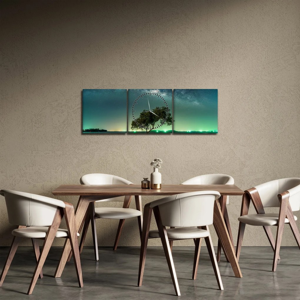 Obraz nočného neba (s hodinami) (90x30 cm)
