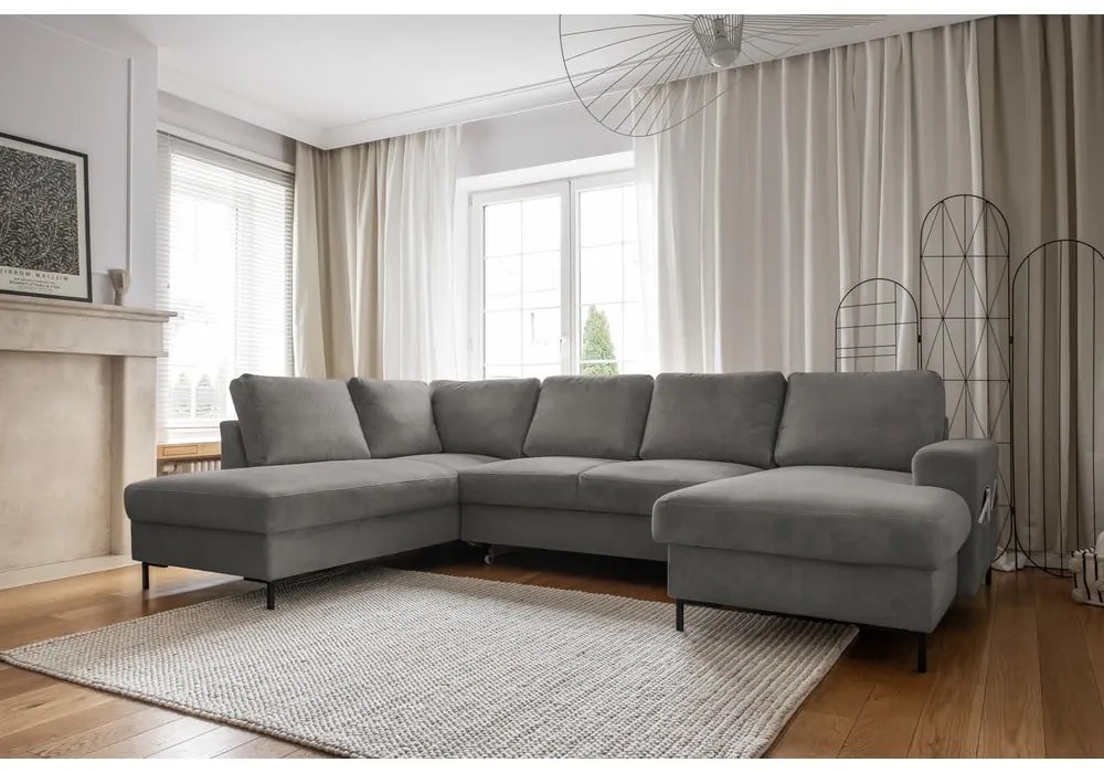 Sivá menčestrová rozkladacia rohová pohovka (ľavý roh) Lofty Lilly – Miuform