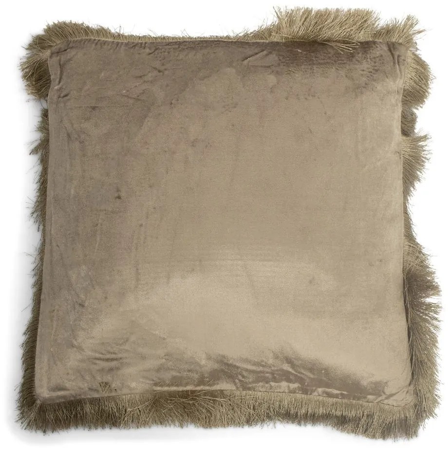 Taupe zamatový vankúš s strapcami Smock - 45 * 45 * 10cm