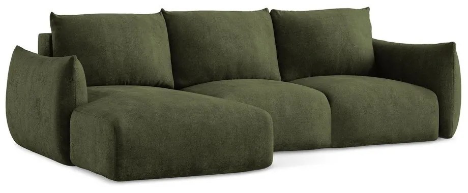 Zelená ženilková rozkladacia rohová pohovka (ľavý roh/s leňoškou) Leila – Makamii