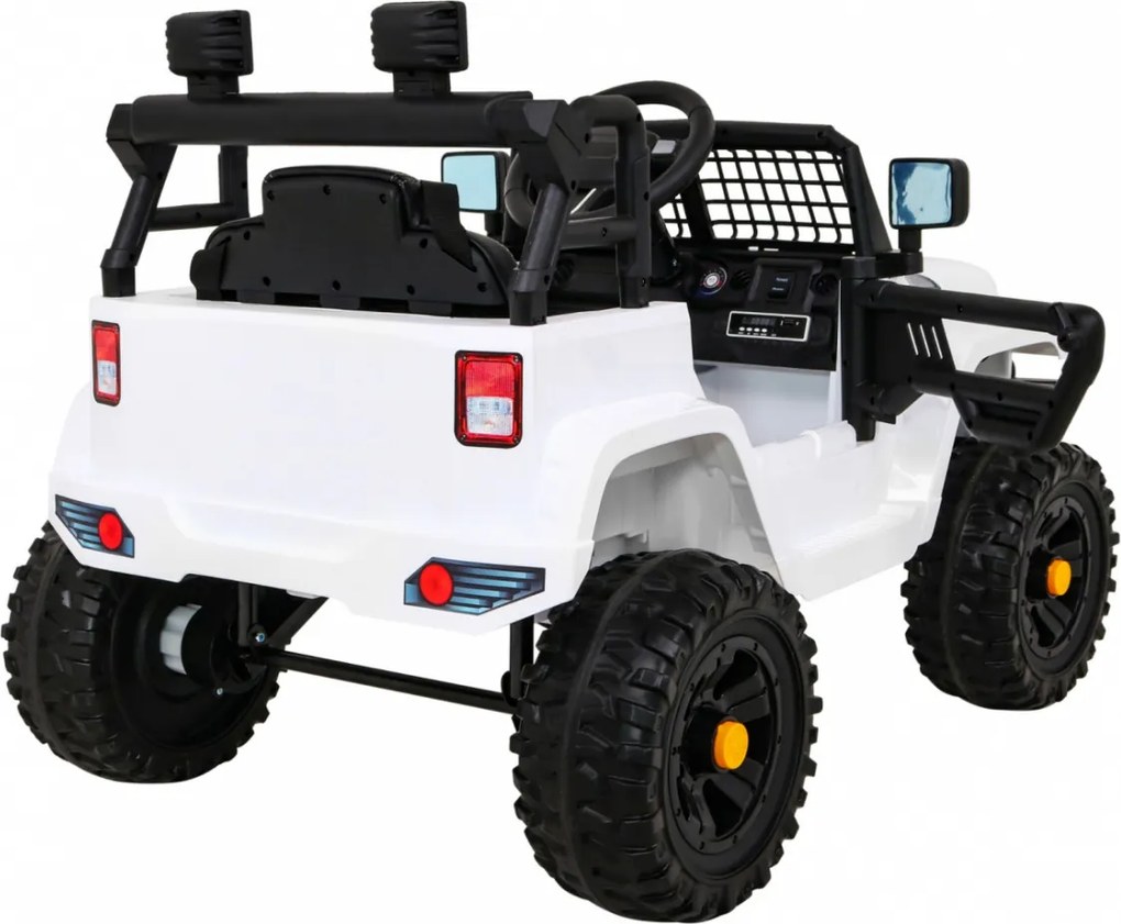 Ramiz Autíčko Jeep Dark Night na batérie pre deti biele + pomalý štart + EVA kolesá + LED audio