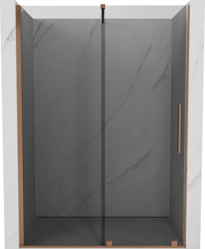Mexen Velar, posuvné sprchové dvere do otvoru 150 cm, 8mm šedé sklo, medená matná, 871-150-000-41-65
