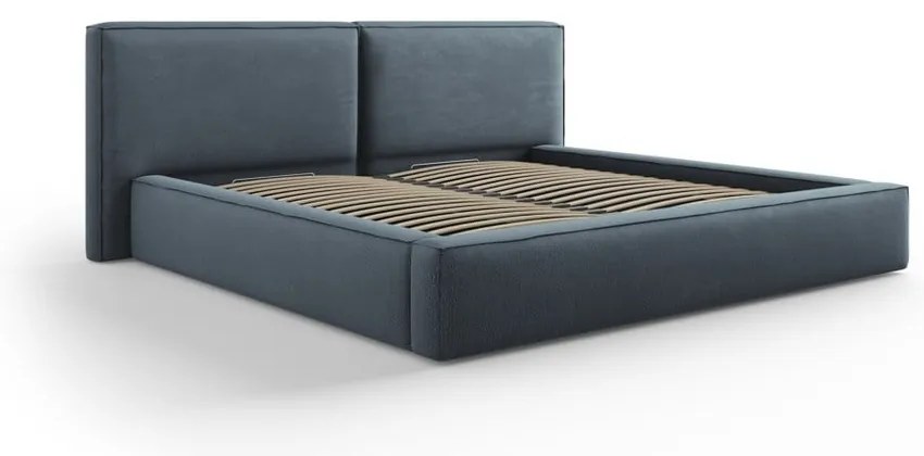 Tmavomodrá čalúnená dvojlôžková posteľ s úložným priestorom a roštom 140x200 cm Arendal – Cosmopolitan Design