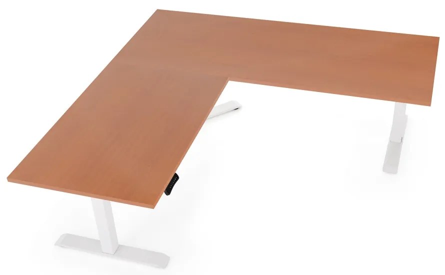 Výškovo nastaviteľný stôl OfficeTech Angle, 180 x 200 cm, biela podnož, čerešňa