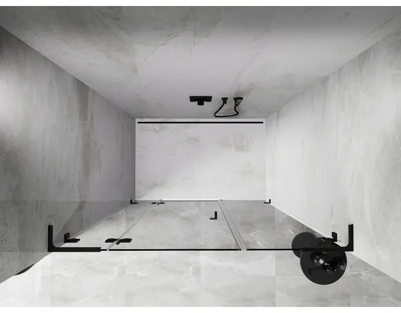 Mexen Lunar L, Otočné ľavé sprchové dvere 120 cm, číre sklo, čierny profil, 834SL-120-050-70-00-L