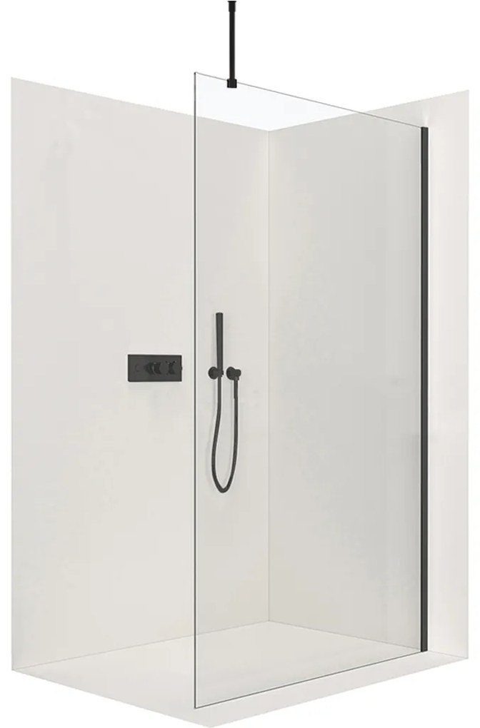 CERANO - Sprchová zástena Walk-in Onyx Top L/P - guľatá vzpera - čierna matná, transparentné sklo - 100x200 cm, CER-CER-8050BD1685
