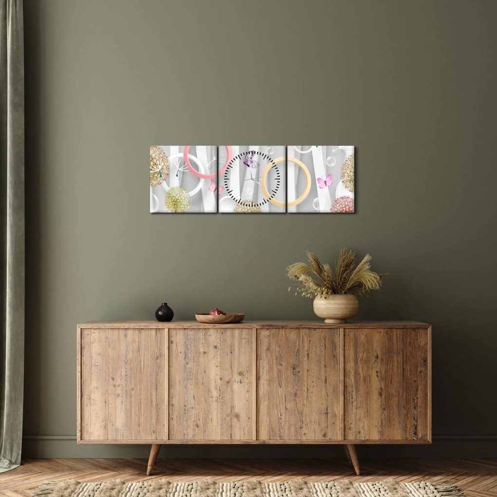 Abstraktný obraz s púpavami (s hodinami) (90x30 cm)