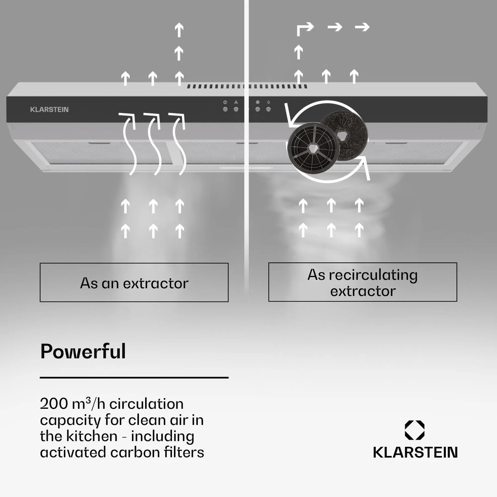 Contempo 90, digestor, 90 cm, podskrinkový, 200 m³/h, LED, akryl, nehrdzavejúca oceľ