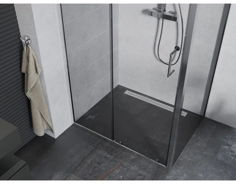 Mexen Apia, sprchový kút s posuvnými dverami 140 (dvere) x 90 (stena) cm, 6mm číre sklo, chrómový profil, 840-140-090-01-00