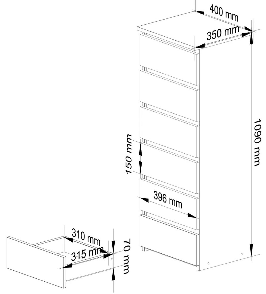 Komoda CL6 40 cm dub artisan/bílá