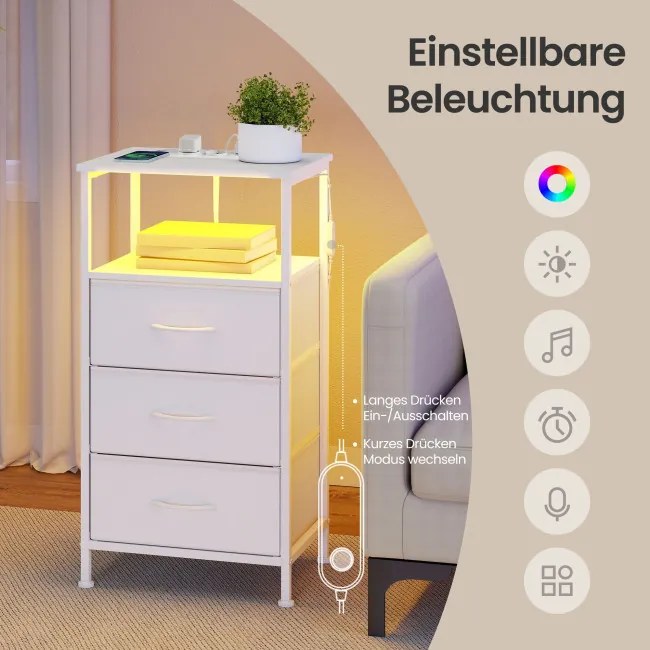 Sada 2 nočných stolíkov s LED osvetlením a nabíjacou stanicou LGSB35203W102