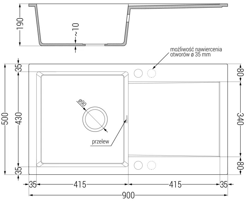 Mexen Leo, drez granitový 900x500x190 mm, 1-komorový, čierna škvrnitá s čiernym sifónom a čierna drezová batéria Rita, 6501-76-670300-70-B