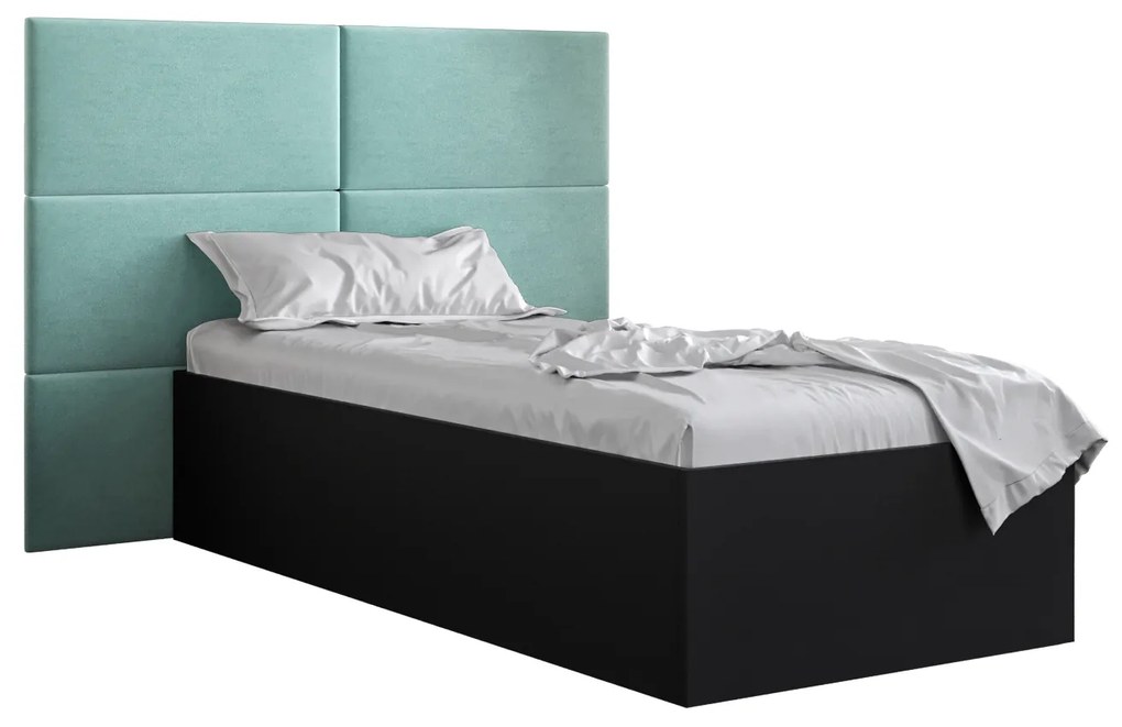 Jednolôžková posteľ s čalúneným čelom 90 cm Brittany 2 (čierna matná + mätová) (s roštom). Vlastná spoľahlivá doprava až k Vám domov. 1045907