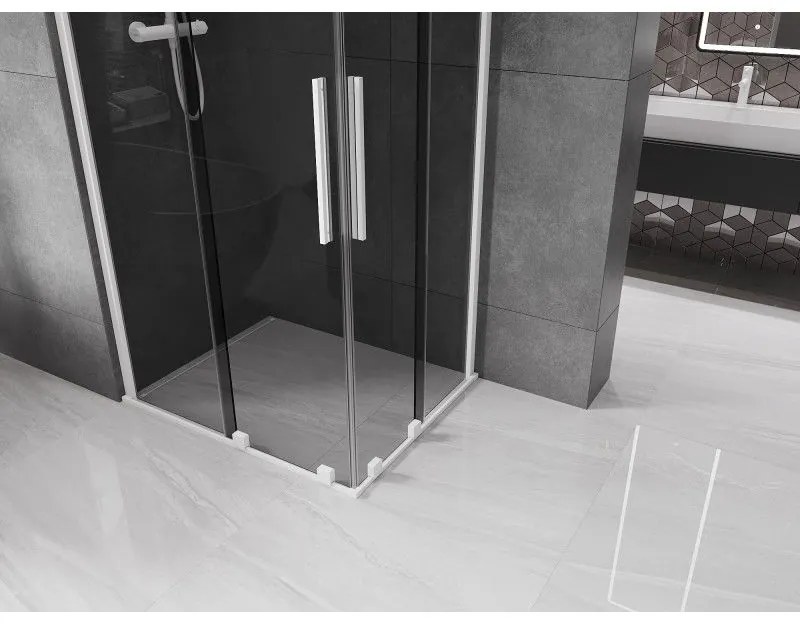 Mexen Velar Duo, sprchový kút s posuvnými dverami 100 x 90 cm, 8mm šedé sklo, biela matná, 871-100-090-42-20