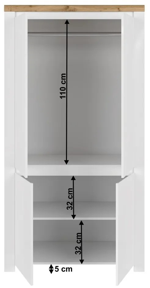 Tempo Kondela Skriňa 4D, biely lesk/dub wotan, VILGO