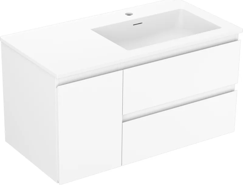 Mexen Orio, kúpeľňová skrinka 90 cm s pravým umývadlom Otis, 2S, 1D, biela matná, 91A13-09047-3-BBFFF01-W18P01