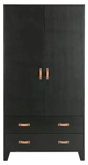 Čierna šatníková skriňa z borovicového dreva WOOOD Dian