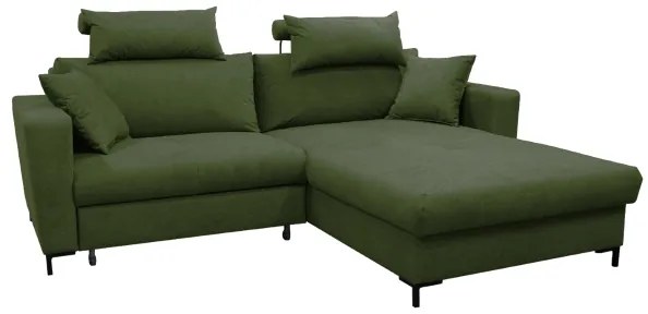 Rozkladacia rohová sedacia súprava s úložným priestorom do tvaru L HORTA pravá zelená