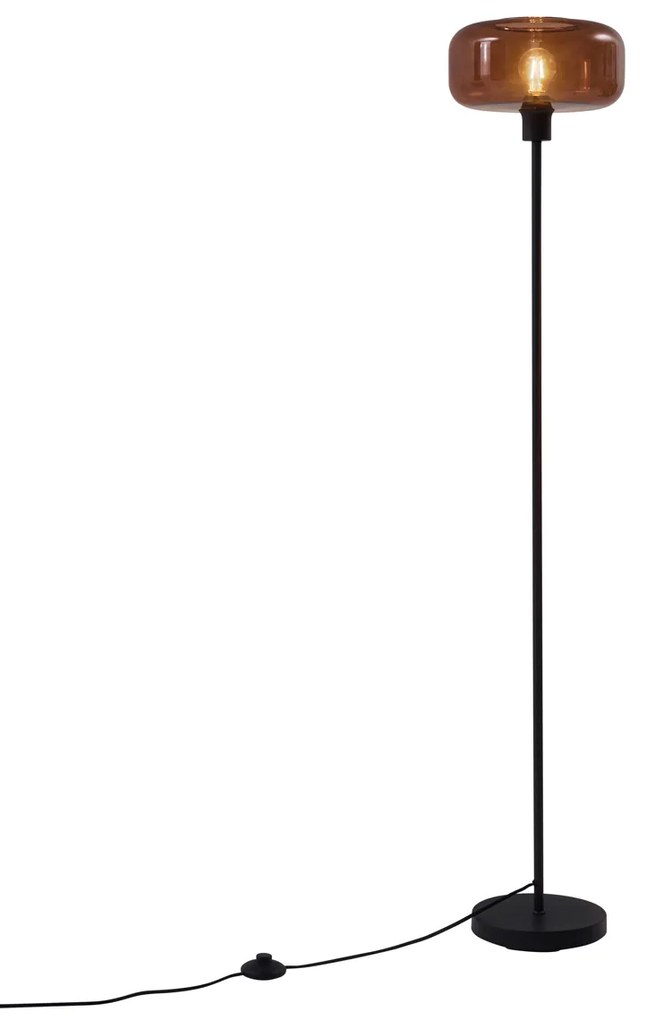 Retro stojacia lampa čierna s bronzovým sklom - Bizle