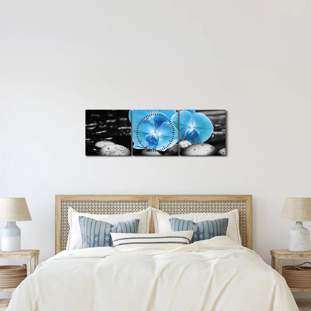 Obraz - Modrá orchidea (s hodinami) (90x30 cm)