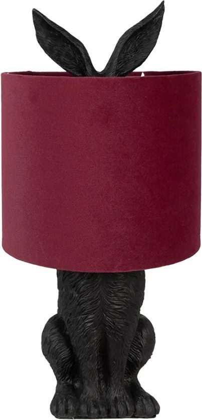 Čierna stolná lampa králik s vínovým tienidlom Rabbi - Ø 20*43 cm