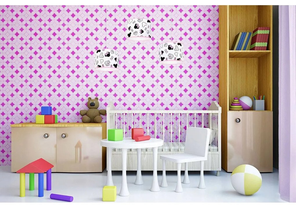 Detské závesné svietidlo Minnie, 3x textilné tienidlo so vzorom